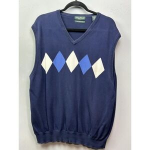 Palm Beach Golf Sweater Vest Mens XL Navy Argyle Cotton V Neck Pullover